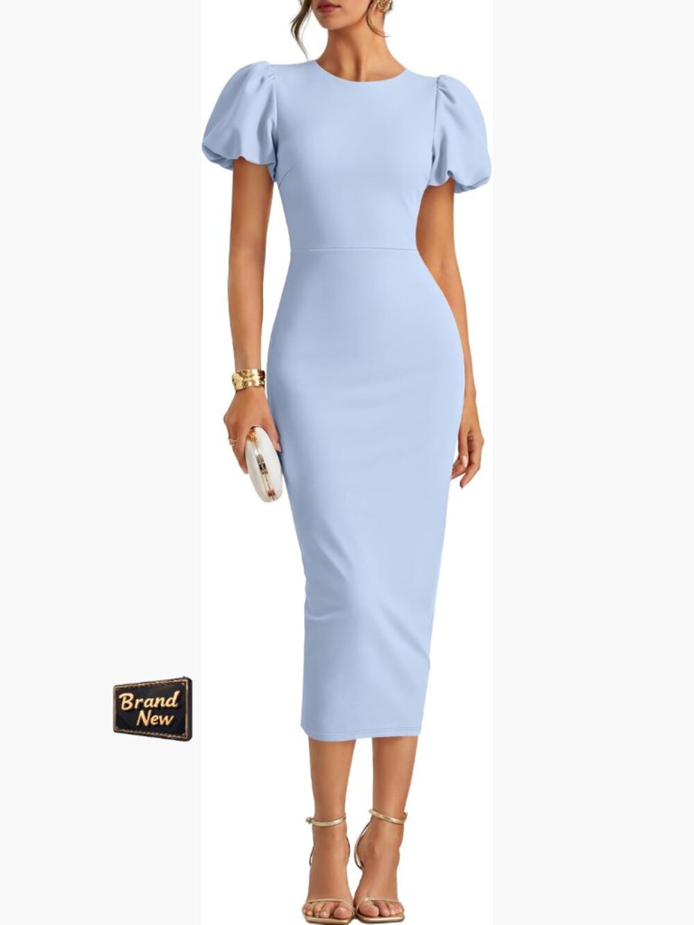 Bodycon Midi Formal Dress with Puff Sleeves